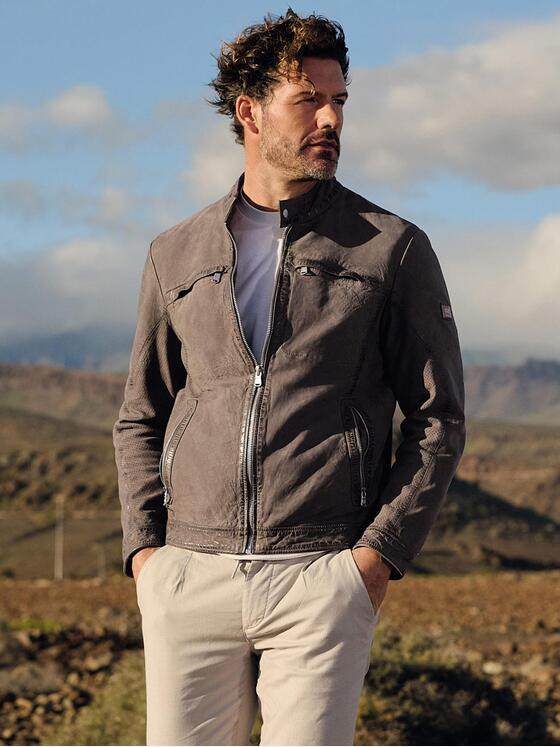 emilio adani Herren Sportive Lammlederjacke Khaki 40228