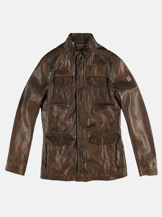 ENGBERS GERMANY Herren Sportive Lammnappa Lederjacke mit Aufgesetzten Pattentaschen Braun 31331