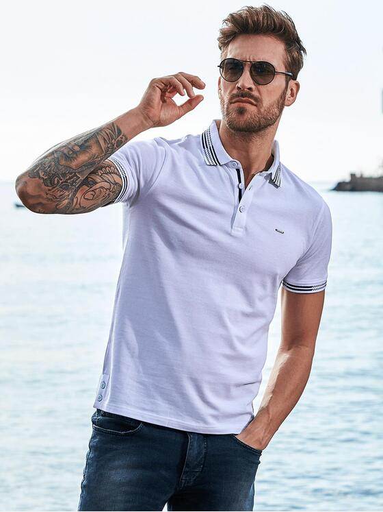 emilio adani Herren Poloshirt mit zahlreichen Kontrastdetails Weiß 29674