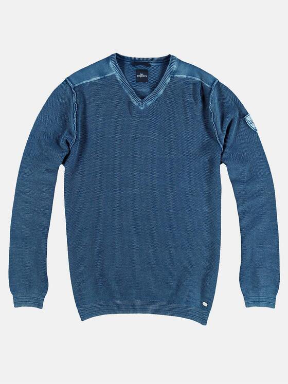 engbers Herren Baumwollpullover mit Rippstruktur Blau 28950