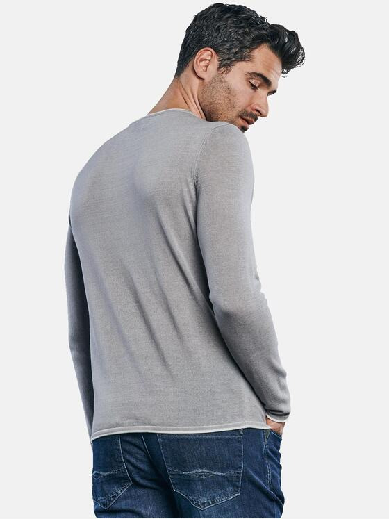 ENGBERS GERMANY Herren Leichter Rundhalspullover mit Rollkantendesign. Silbergrau 31519
