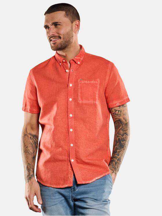 emilio adani Herren Kurzarm-Hemd mit Leinenanteil Rot 32999