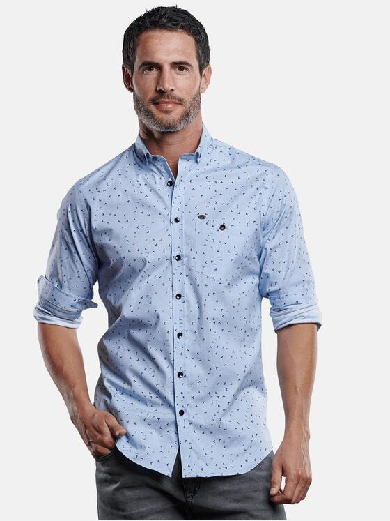 engbers Herren Popeline-Hemd mit Print Saphirblau 28937