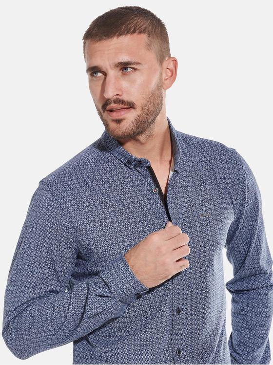 emilio adani Herren Langarm-Hemd mit grafischem Muster Blau 32059