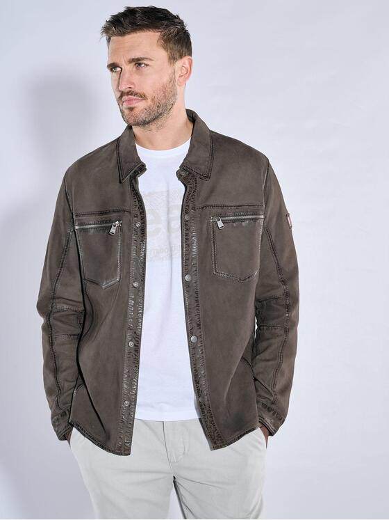 emilio adani Herren Lederjacke slim fit Grau 38288