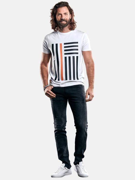 emilio adani Herren Bio-Baumwoll-T-Shirt mit erhobenem Statement-Print Weiß 29186