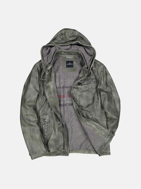 engbers Herren Lederjacke mit abnehmbarer Kapuze Grün 34494