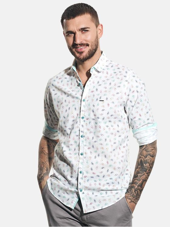 emilio adani Herren Langarmhemd mit individuellem Druck Weiß 31348