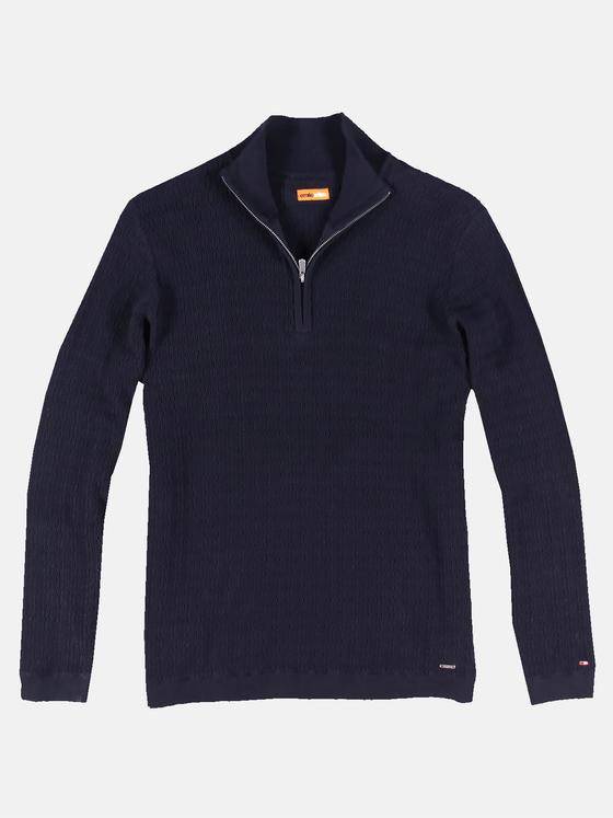 emilio adani Herren Strickpullover mit Reißverschlusskragen Blau 30471
