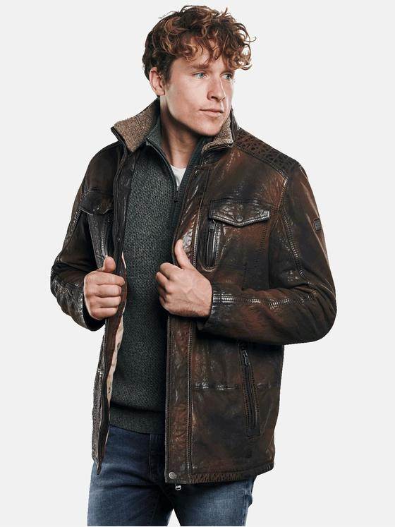 engbers Herren Lederjacke mit abnehmbarem Kunstpelz Braun 30160