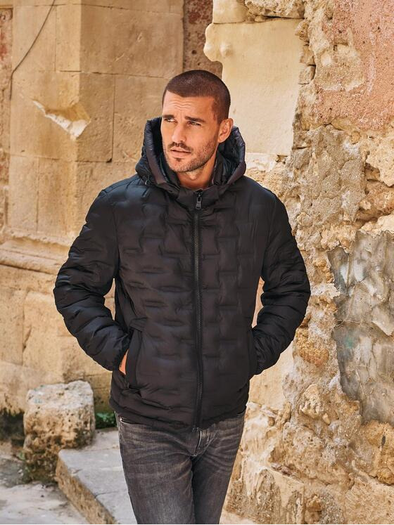 emilio adani Herren Steppjacke mit abnehmbarer Kapuze Schwarz 35200
