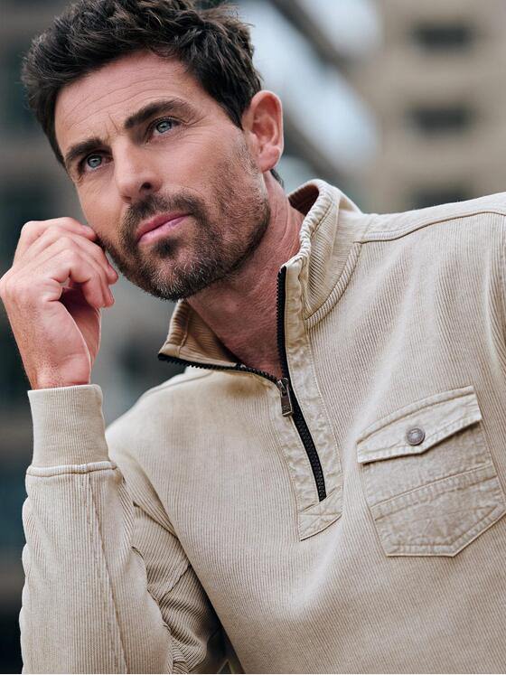 engbers Herren Sweatshirt mit Troyerkragen Braunbeige 37729