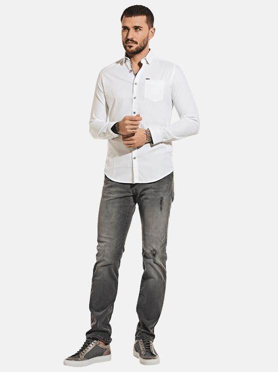 emilio adani Herren Unifarbenes Hemd mit Kontrastdetails Weiß 30544
