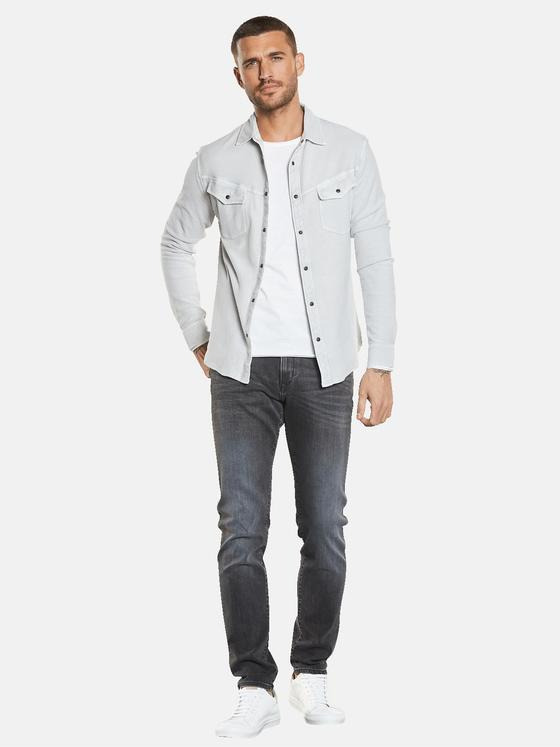 emilio adani Herren Langarm-Shirt mit Polo-Kragen Grau 34510