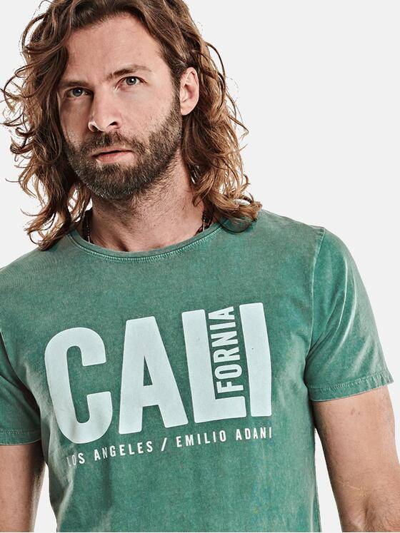emilio adani Herren Statement-Print T-Shirt Türkis 27314