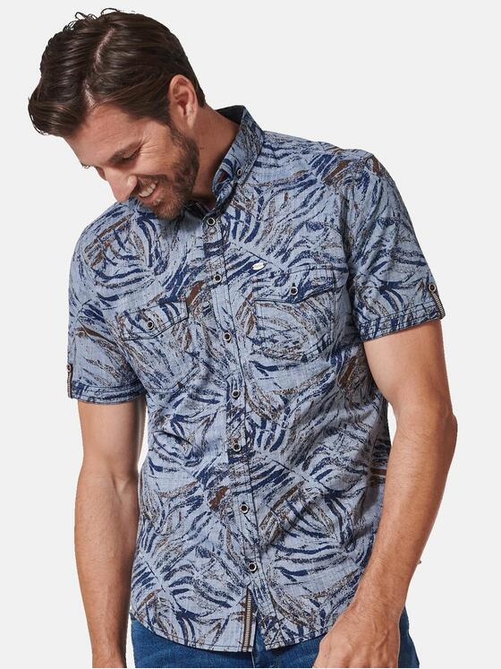 engbers Herren Kurzarm-Hemd gemustert Blau 35334