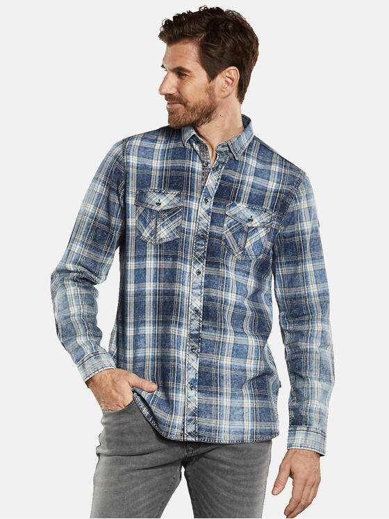 engbers Herren Langarm-Hemd kariert Blau 34352