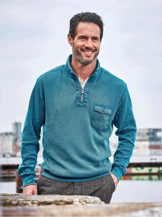 engbers Herren Sweatshirt mit Rippenstruktur Petrol 31668