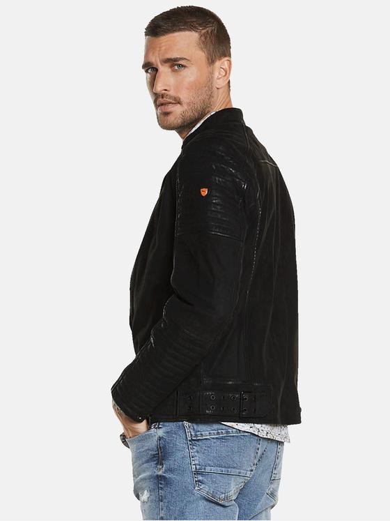 emilio adani Herren Lederjacke mit Steppung Schwarz 34450