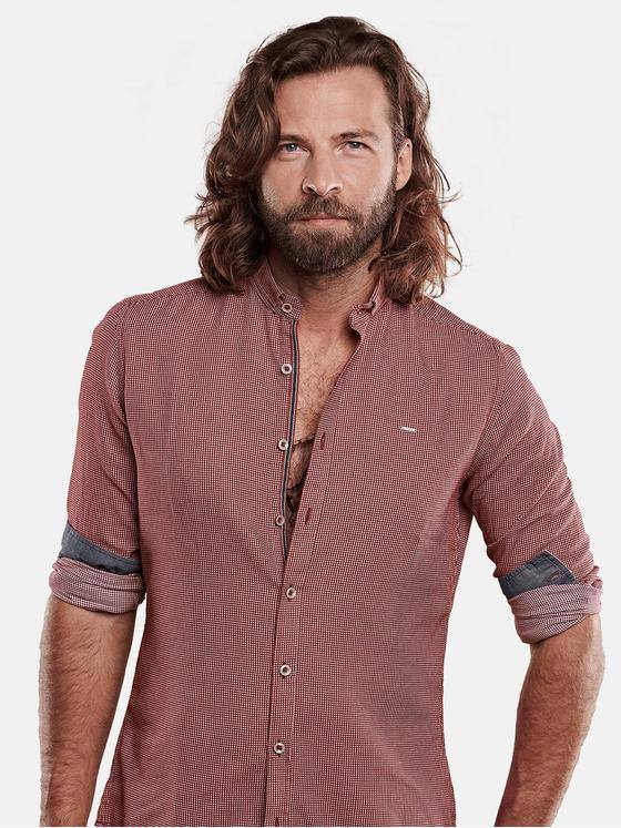 emilio adani Herren Hemd in sportiver Two-Tone Warenoptik Rot 28890