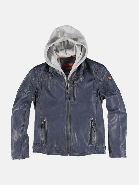 emilio adani Herren Sportive Lederjacke mit Sweatkapuze Blau 31061
