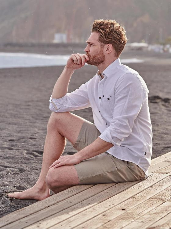 engbers Herren Langarm-Hemd mit Leinenanteil Reinweiss 34765