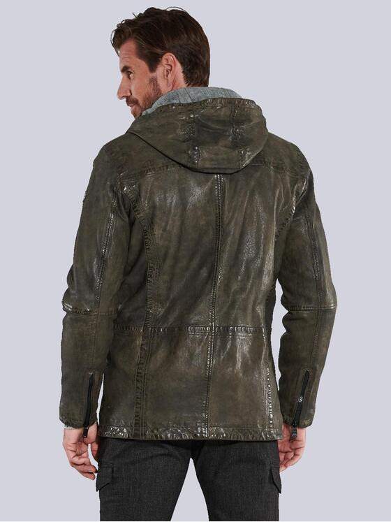 engbers Herren Lederjacke mit abnehmbarer Kapuze. Grün 35441