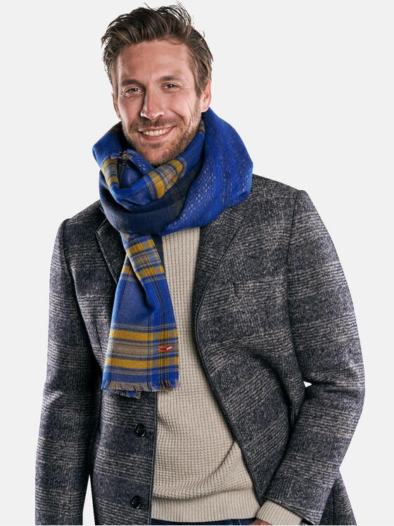 emilio adani Herren Stilvoller Karo-Mantel Blau 30226