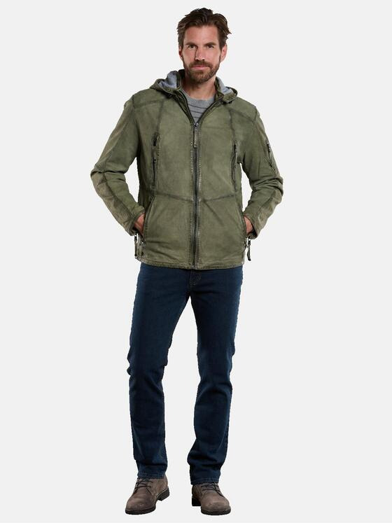 engbers Herren Lederjacke mit abnehmbarer Kapuze Grün 34076