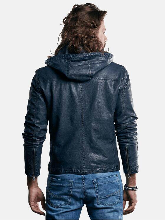 emilio adani Herren perforierte Lederjacke mit abnehmbarer Kapuze Blau 29146