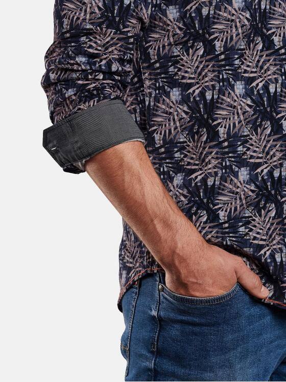 engbers Herren Langarm-Hemd mit floralem Print Saphirblau 32279