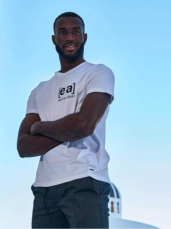 emilio adani Herren Statement T-Shirt mit ea-Logo Weiß 32752