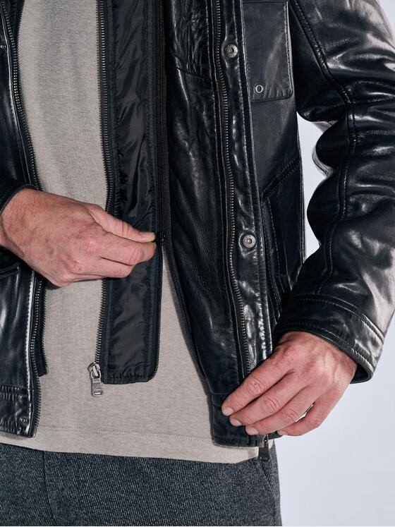 engbers Herren Lederjacke mit heraustrennbarem Inlet Schwarz 39275