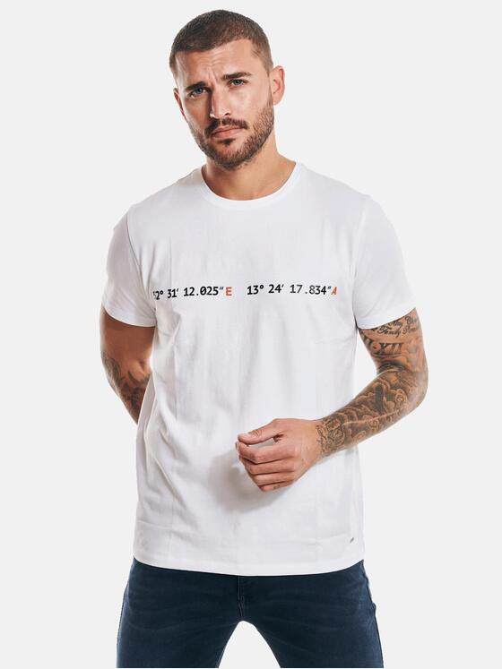 emilio adani Herren T-Shirt mit Print Weiß 32479