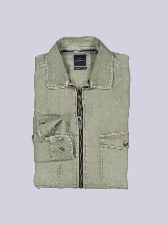 engbers Herren Leinen Overshirt mit Zipper Oliv 39986