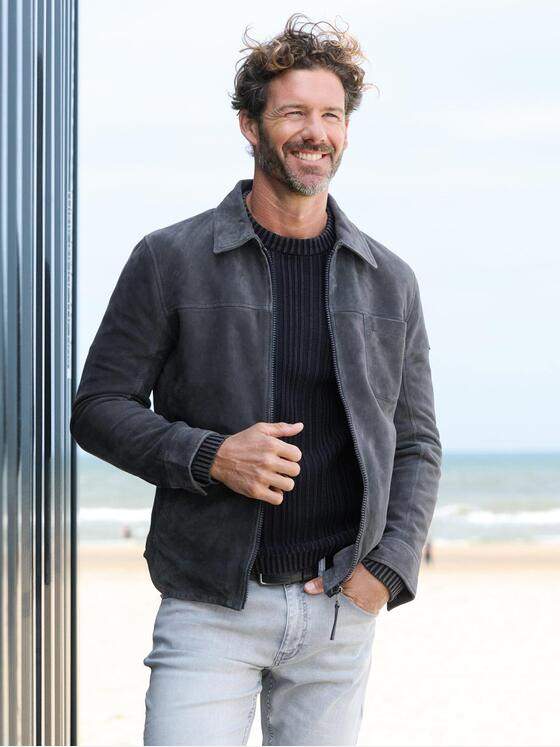 emilio adani Herren Lederjacke aus Veloursleder Saphirblau 39883