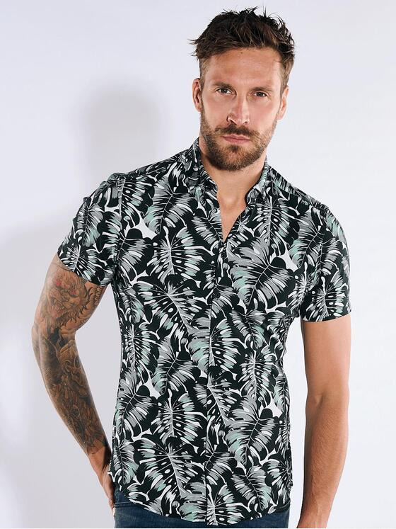emilio adani Herren Kurzarm-Hemd slim fit Türkis 36222