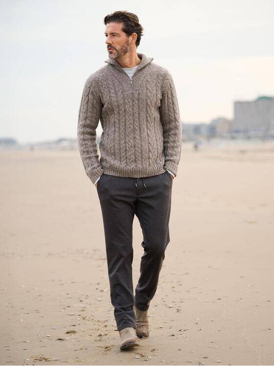 emilio adani Herren Pullover mit Troyerkragen Braunbeige 39815