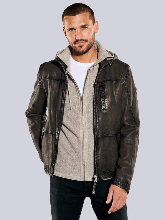 emilio adani Herren Lederjacke mit abnehmbarer Kapuze Braun 35202