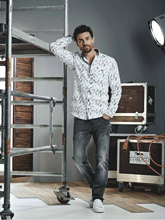 engbers Herren Modisches Langarmhemd mit floraler Musterung Anthrazit 31695