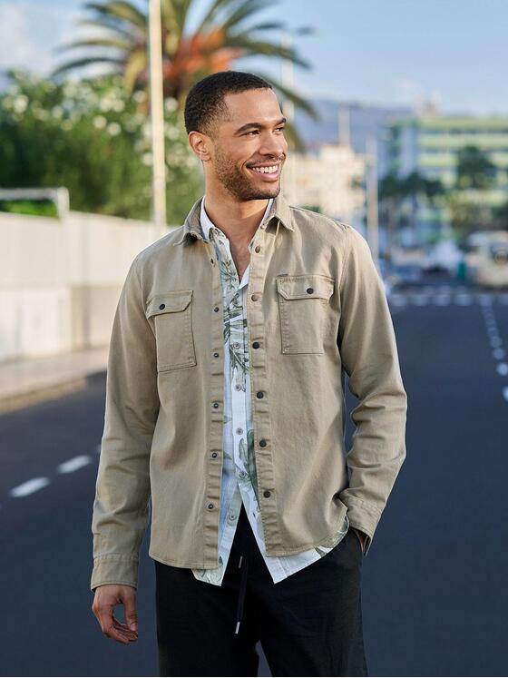 emilio adani Herren Overshirt in Twill-Warenqualität Beige 38638