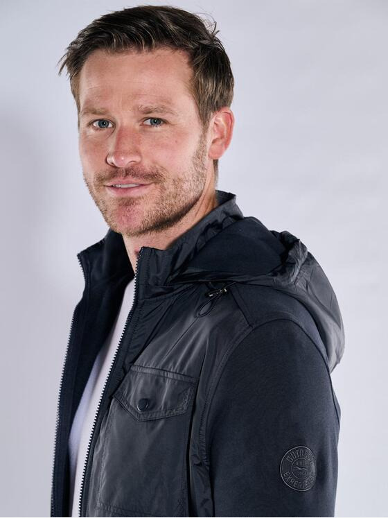 engbers Herren Baumwoll-Jacke mit Kapuze Blau 37316