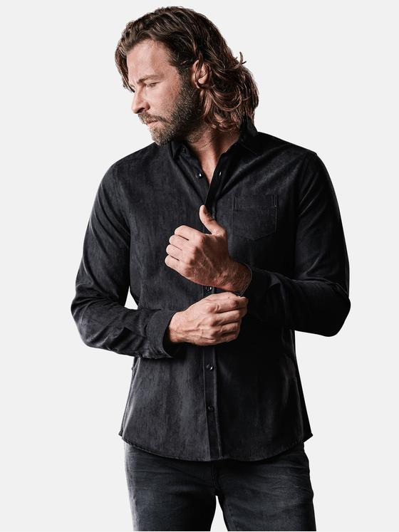 emilio adani Herren Hemd aus angesagter Suede Ware Schwarz 28962