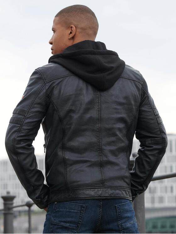 emilio adani Herren Lederjacke mit abnehmbarer Kapuze Grau 31880