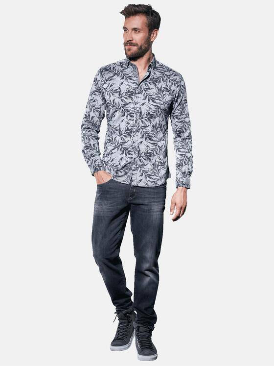 emilio adani Herren Langarmhemd mit Floralprint Blau 30869