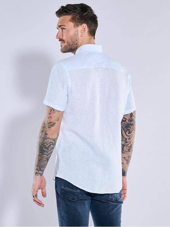 emilio adani Herren Kurzarm-Hemd aus Leinen Blau 38585