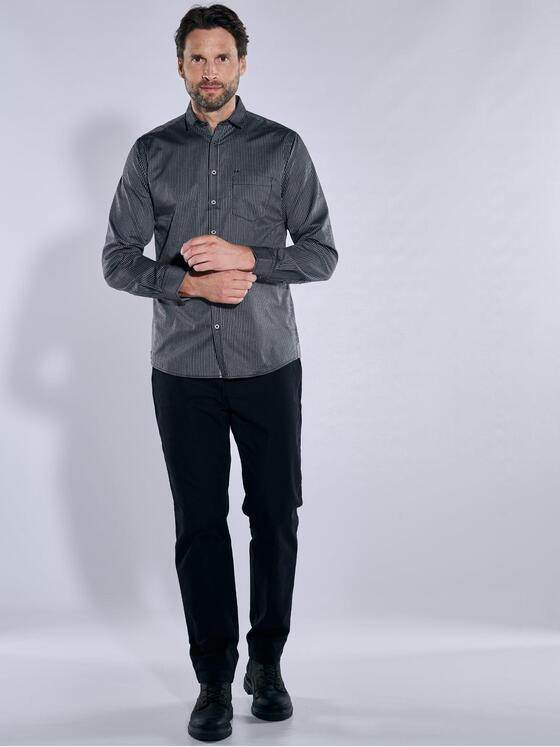 engbers Herren Langarm-Hemd gestreift Schwarz 38171