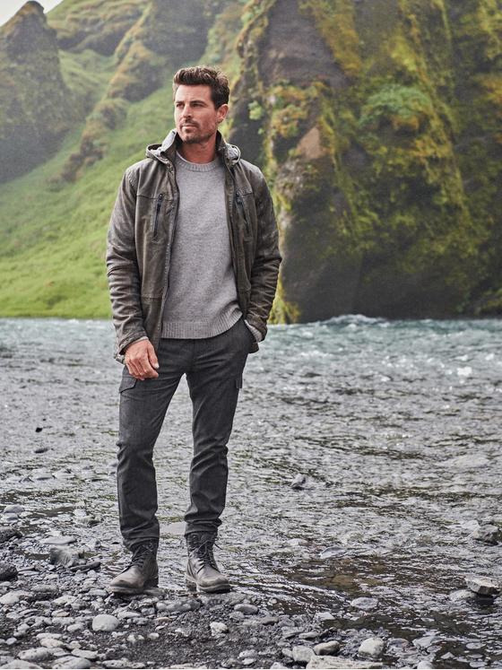 engbers Herren Lederjacke mit abnehmbarer Kapuze. Grün 35441