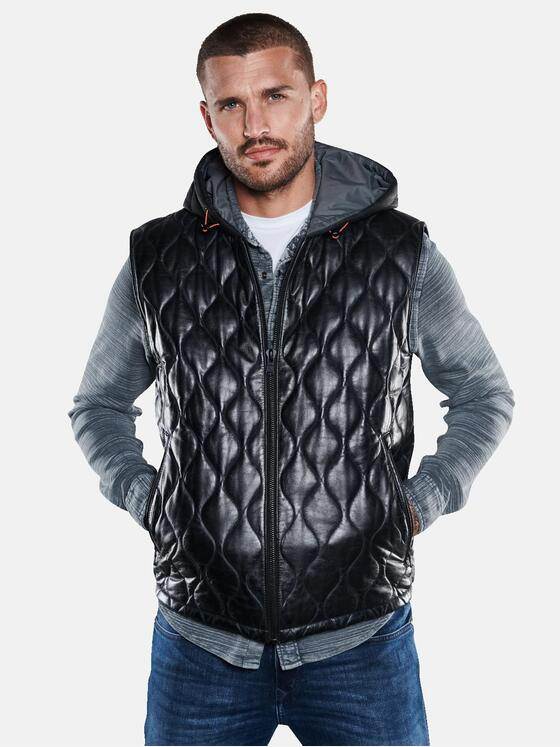 emilio adani Herren Lederweste Schwarz 33316