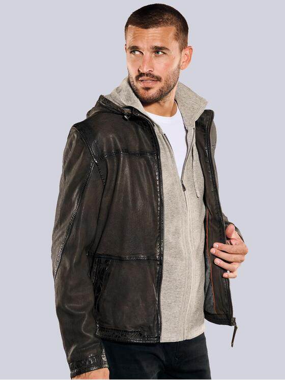 emilio adani Herren Lederjacke mit abnehmbarer Kapuze Braun 35202